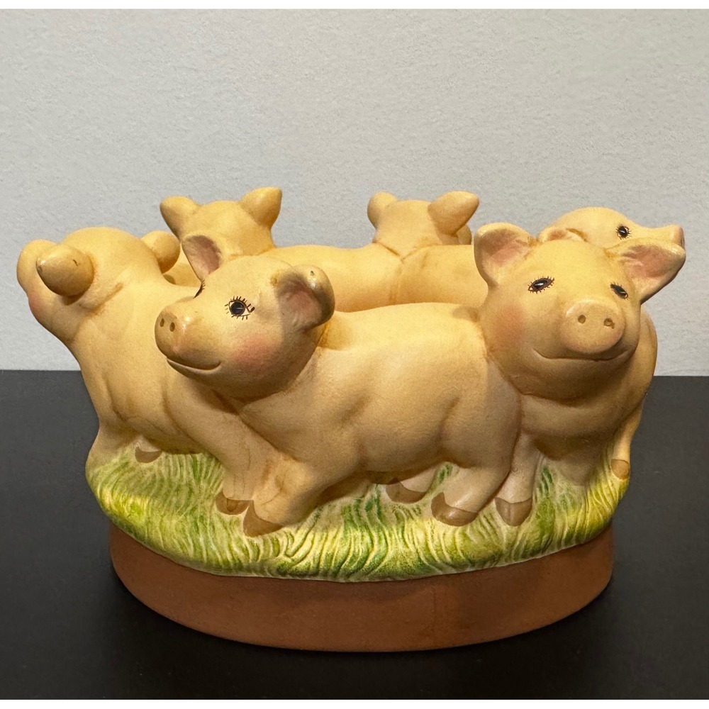 Vintage Holland Mold Hand Painted Circle of Pigs Ceramic Planter Farmhouse Decor